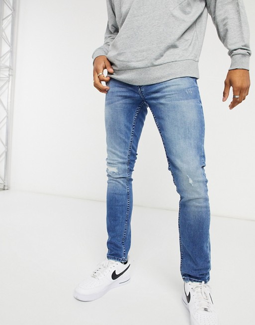 Burton Menswear skinny blow out jeans in blue