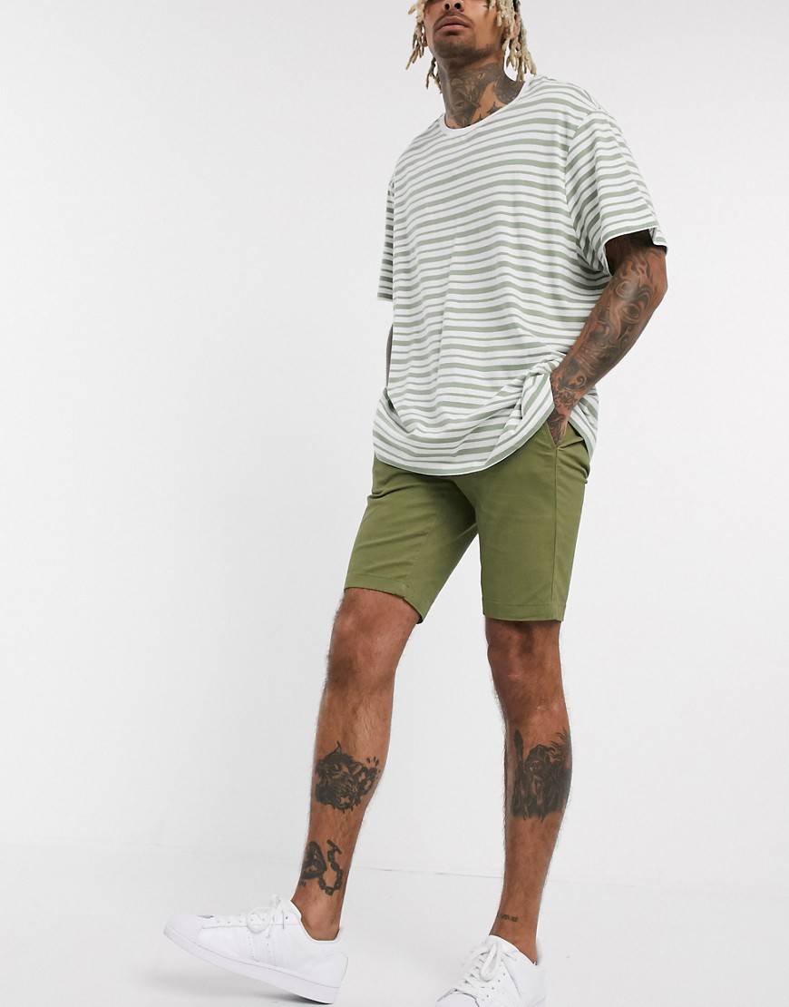 Burton Menswear skinny chino shorts in khaki-Green