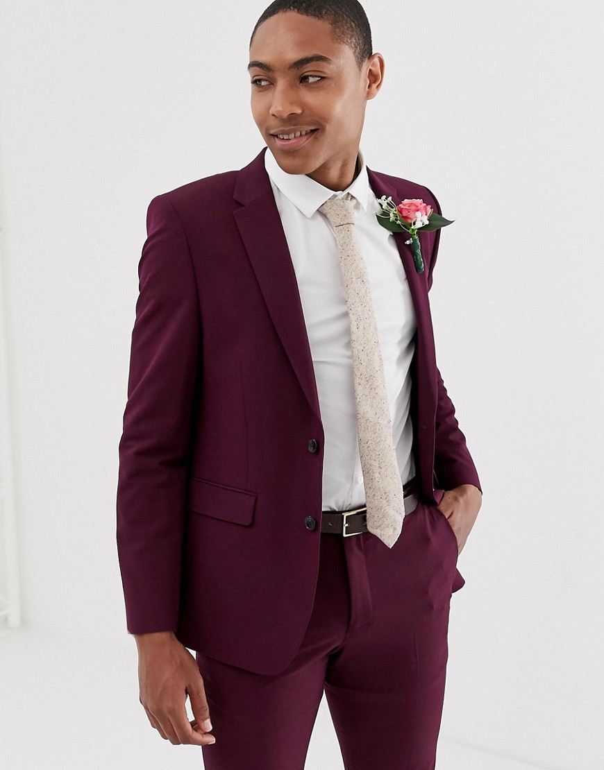 Burton Menswear - Skinny-fit bruiloftcolbert met stretch in bessenrood-Roze