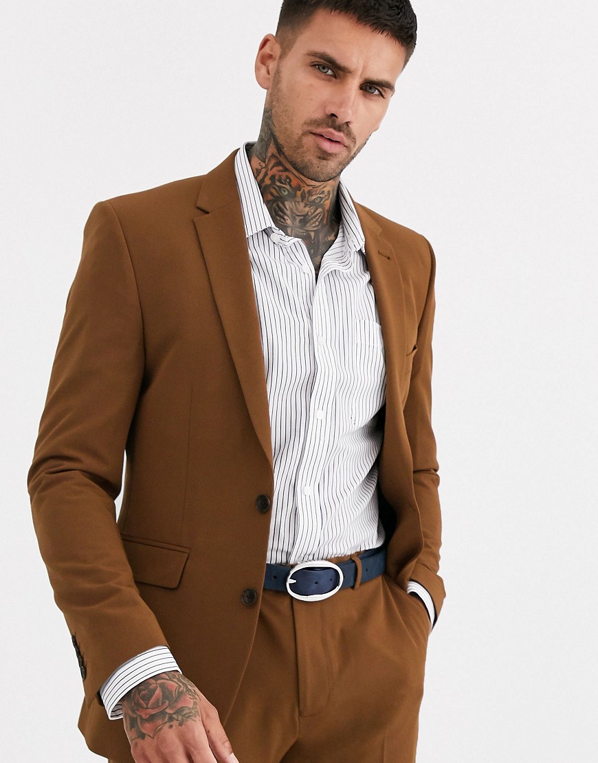 Burton Menswear skinny fit jacket in tan-Brown