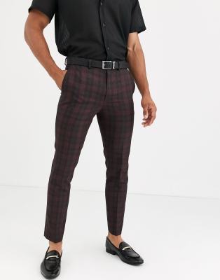 red tartan skinny trousers