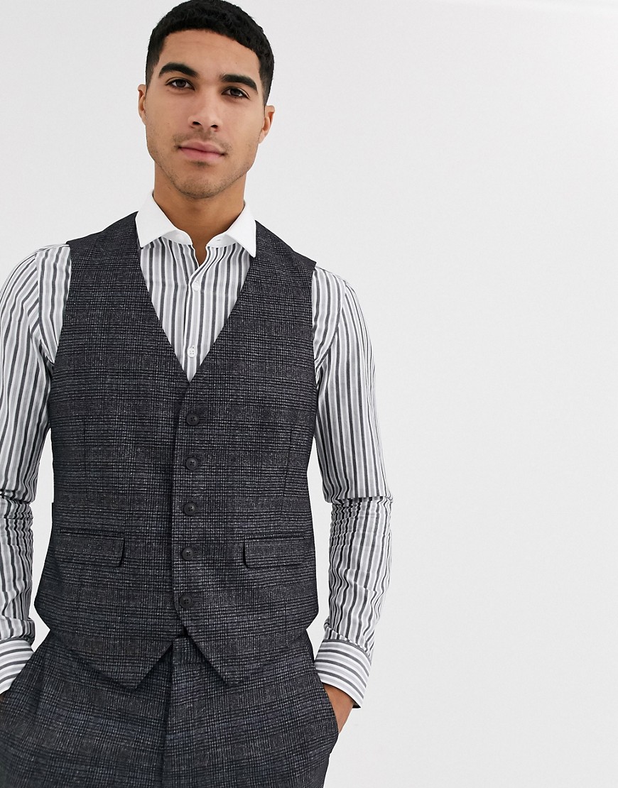 Burton Menswear skinny fit suit waistcoat in prince of wales check-Grey