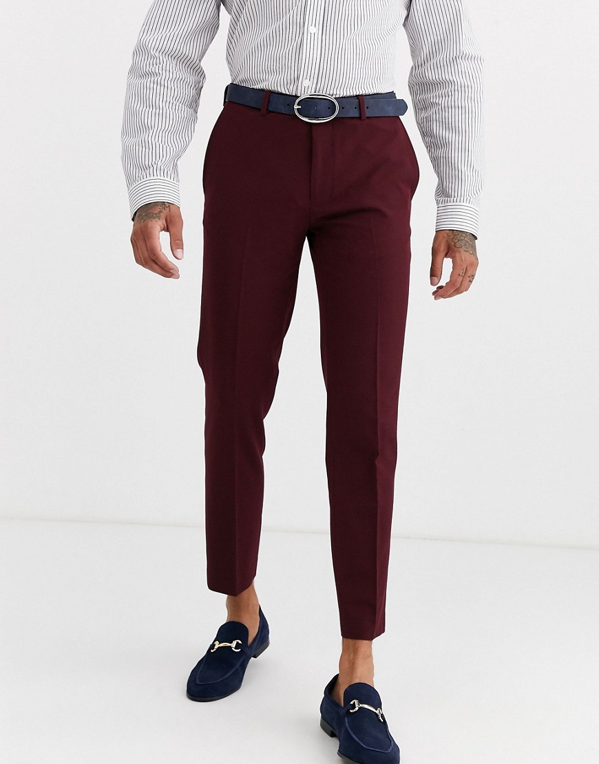Burton Menswear skinny fit trousers in burgundy-Red
