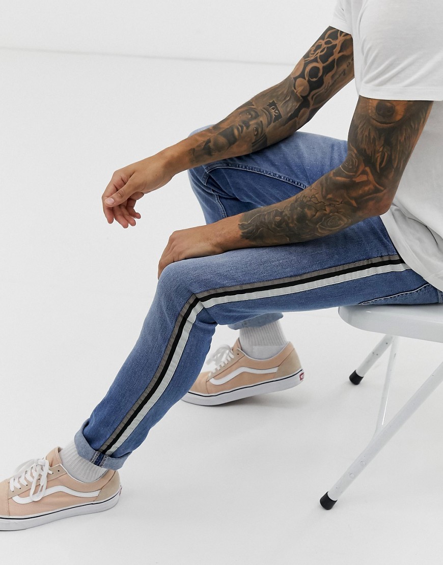 Burton Menswear - Skinny jeans met streep aan de zijkant en medium wassing-Blauw