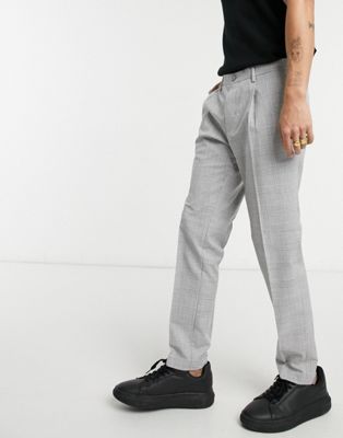 Burton Menswear skinny POW check pleasted trousers in grey (22289054)