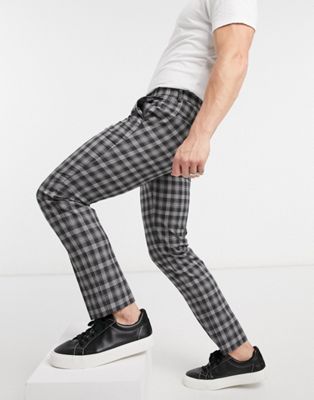 Burton Menswear skinny power check cropped trousers in black and white (22289063)