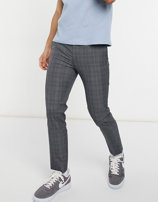 Burton Menswear skinny smart trousers in grey & blue check