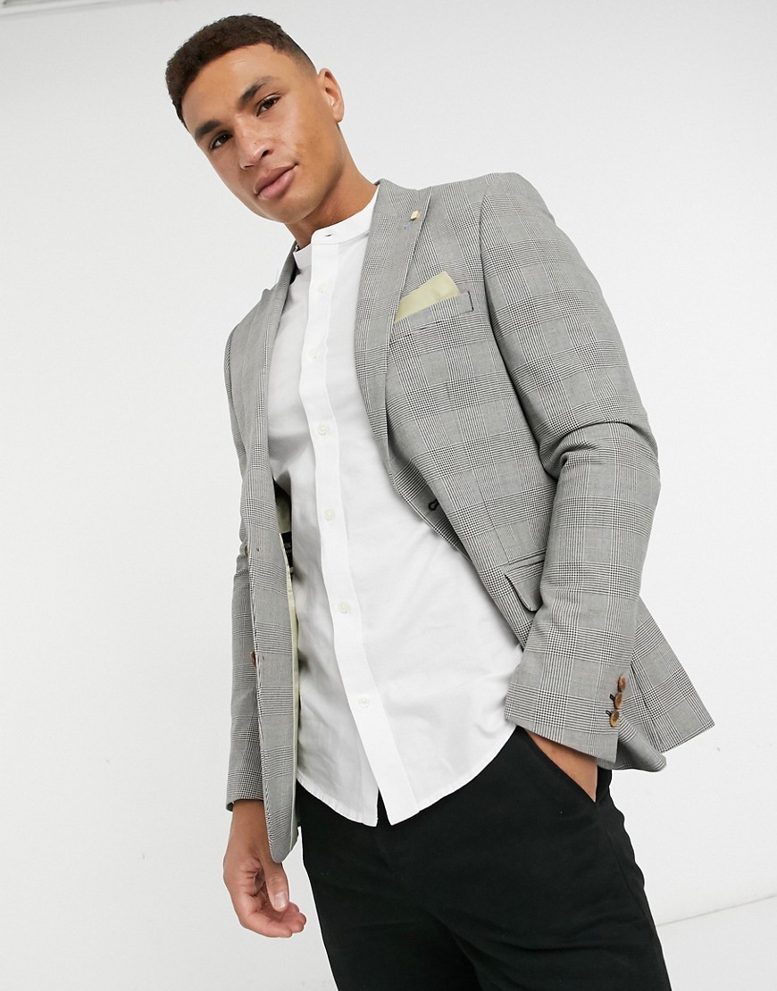 Burton Menswear skinny suit jacket in light grey check - GREY