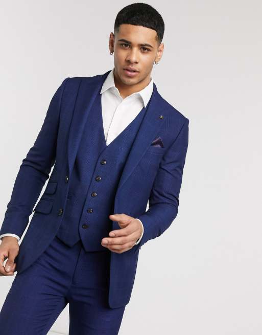 Burton Menswear skinny suit jacket in navy check ASOS