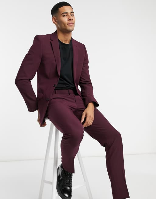 Burton Menswear skinny suit jacket in raspberry