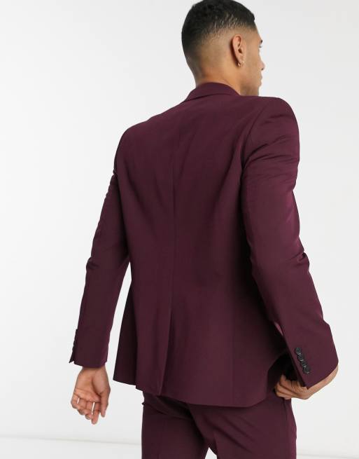 Burton Menswear skinny suit jacket in raspberry, 2 of 4
