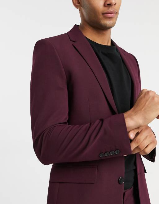 Burton Menswear skinny suit jacket in raspberry, 3 of 4