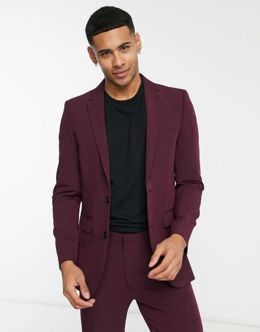 Burton Menswear skinny suit jacket in raspberry, 4 of 4