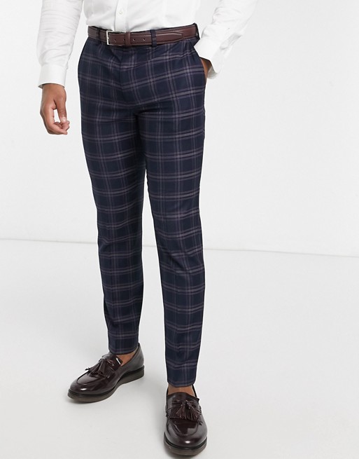 Burton Menswear skinny suit trousers in navy tartan