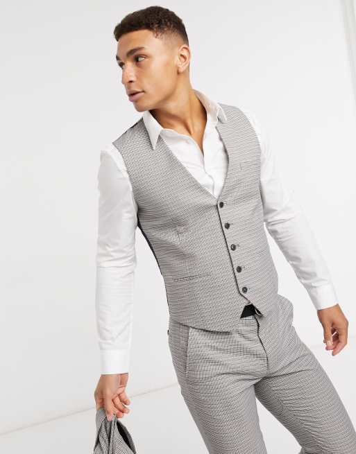 Burton Menswear skinny suit waistcoat in brown dogtooth ASOS