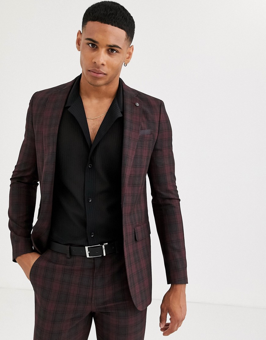 Burton Menswear – Skotskrutig jacka med extra smal passform-Röd