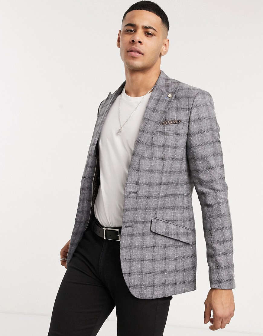 Burton Menswear slim blazer in grey check