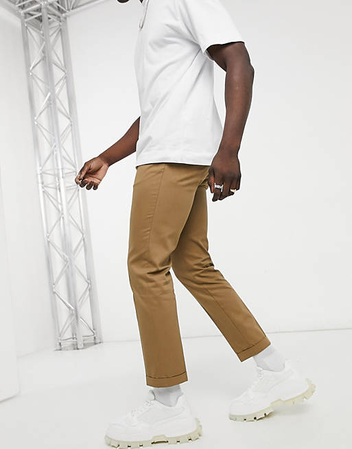 Burton Menswear slim cropped trousers in tan
