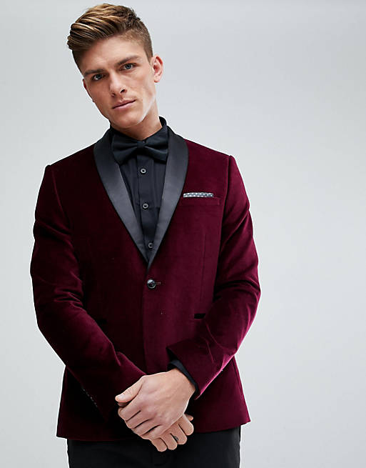 Burton Menswear Slim Fit Blazer In Burgundy Velvet | ASOS