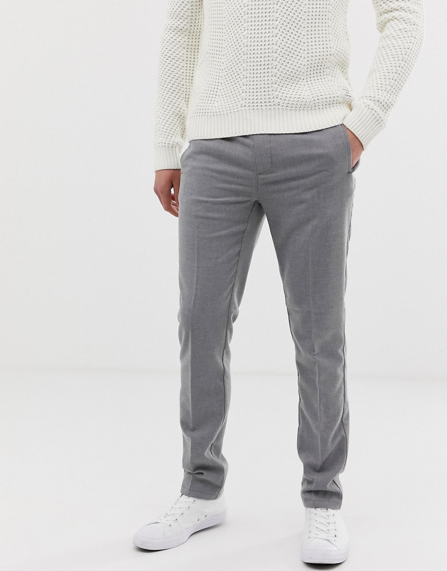 Burton Menswear slim fit elasticated waistband joggers in mid grey