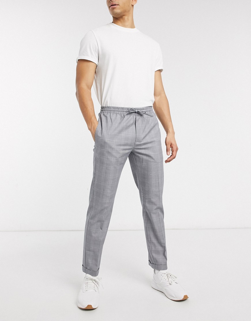 Burton Menswear - Slim-fit nette joggingbroek in grijze met blauwe ruiten-Marineblauw