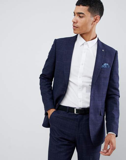 Burton Menswear slim fit suit jacket in blue check | ASOS