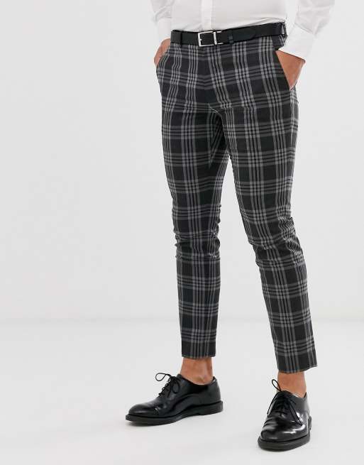 Burton Menswear slim fit suit trousers in grey tartan check | ASOS