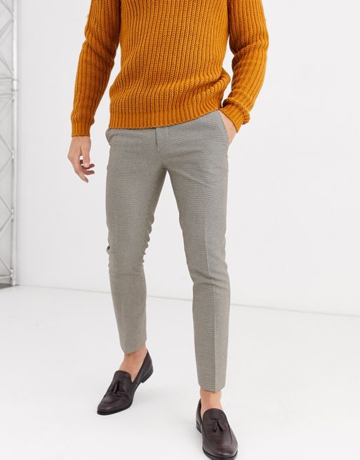 Burton Menswear slim fit trousers in grey tan check | ASOS