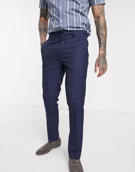 Burton Menswear slim smart trousers in blue check | ASOS