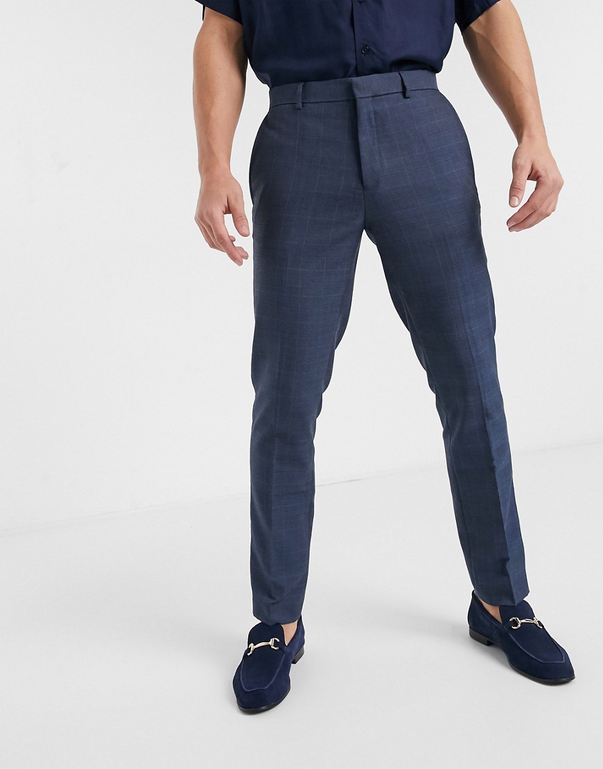Burton Menswear slim smart trousers in blue check