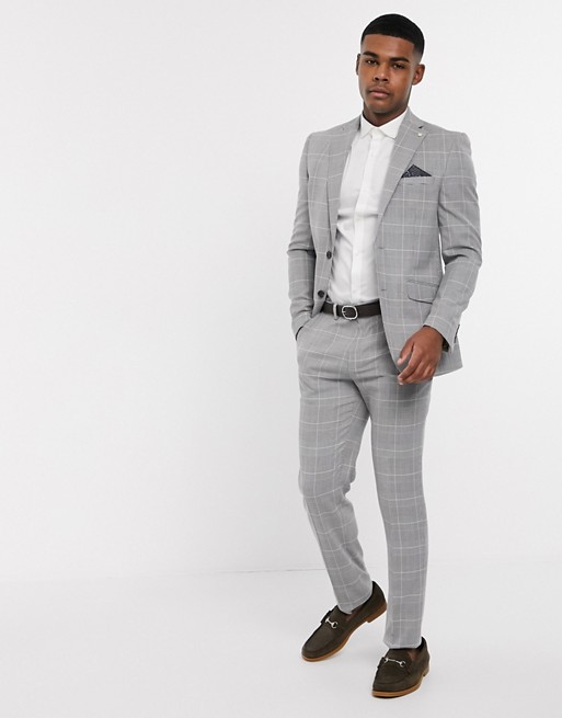 Burton Menswear slim suit trousers in grey & pink check