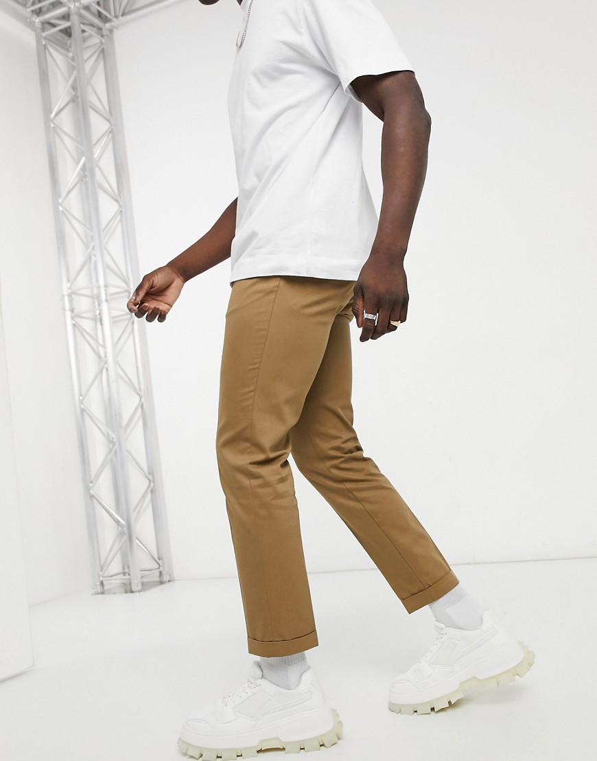 Burton Menswear - Smalle broek met cropped pijpen in bruin