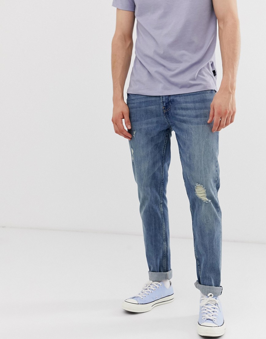Burton Menswear - Smaltoelopende jeans met wassing in groen
