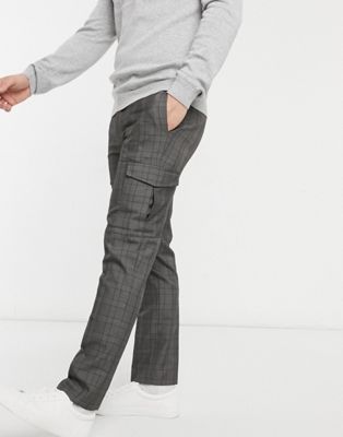 Burton Menswear smart check trousers with cargo pockets in grey (22289062)