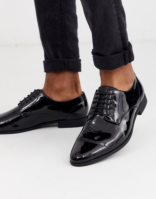 Burton Menswear smart derby shoe in patent black | ASOS