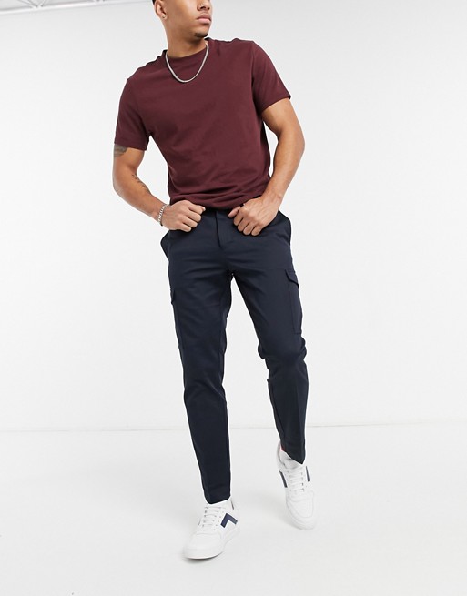 Burton Menswear smart trousers with cargo pockets in navy