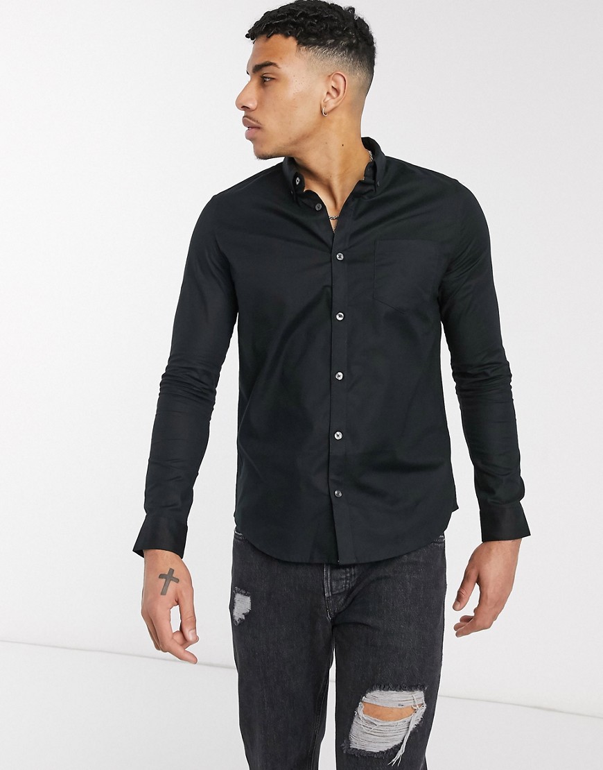 Burton Menswear - Sort oxford-skjorte med stretch