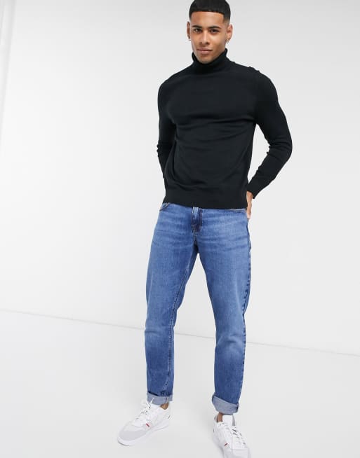 Burton Menswear – Strickpullover aus Baumwollmix in Schwarz mit Rollkragen - BLACK, 4 von 4