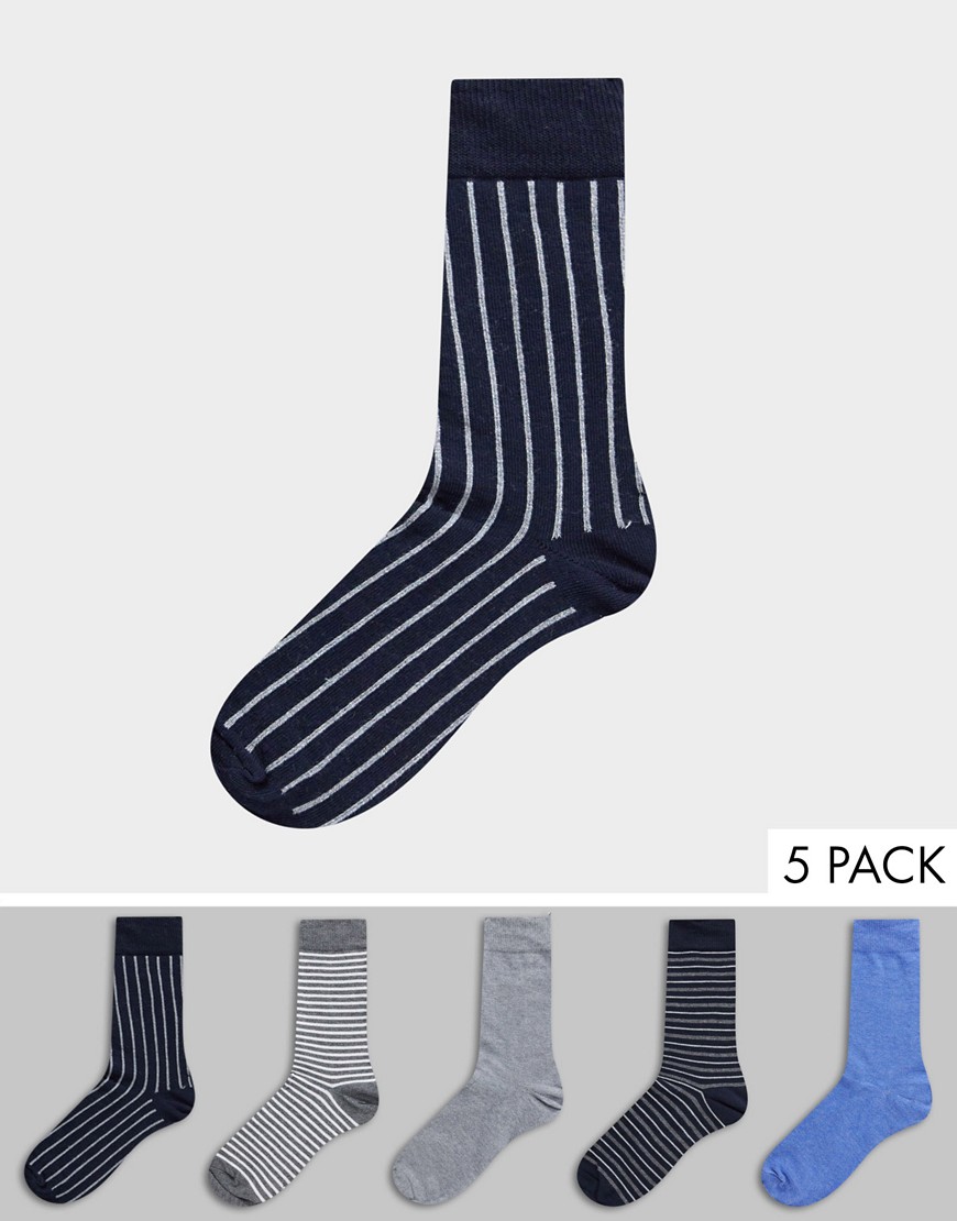 Burton Menswear striped sock in 5 pack-Blue