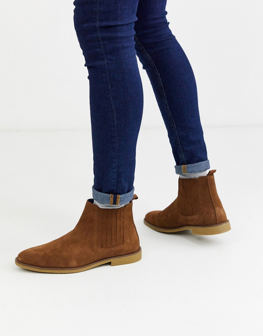 Burton Menswear - Suède Chelsea boots in bruin-Lichtbruin