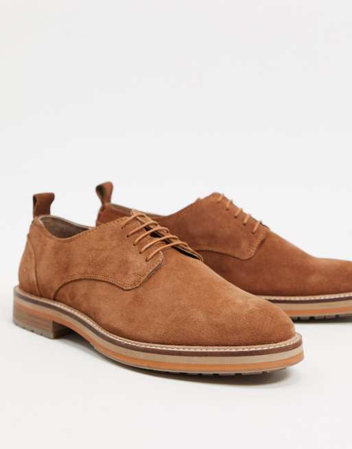 Burton Menswear suede chunky derby shoes in tan | ASOS