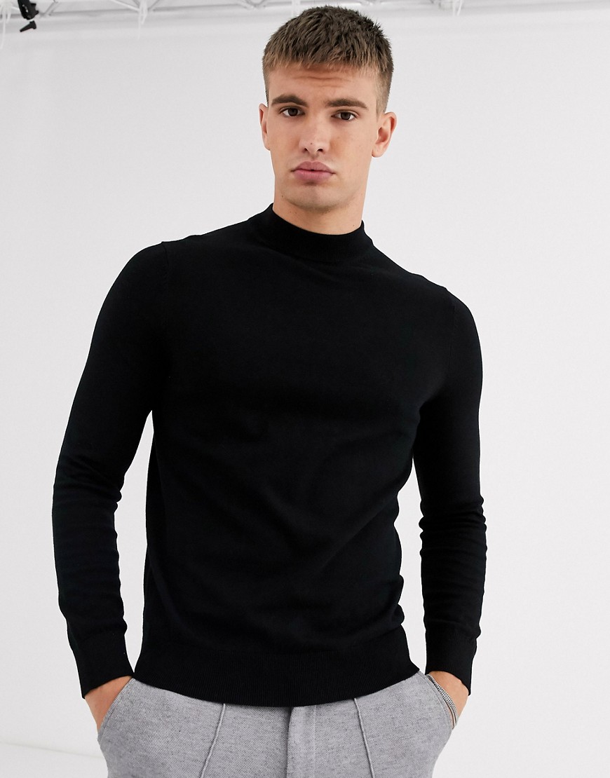 Burton Menswear – Svart tröja med halvpolokrage