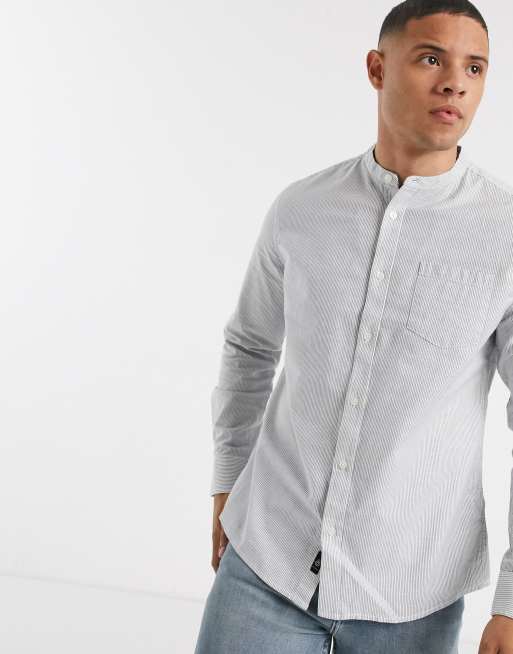 Burton Menswear – Szara koszula w paski ze stójką