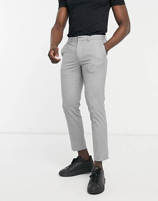 Burton Menswear – Szare eleganckie spodnie marchewki w pepitkę