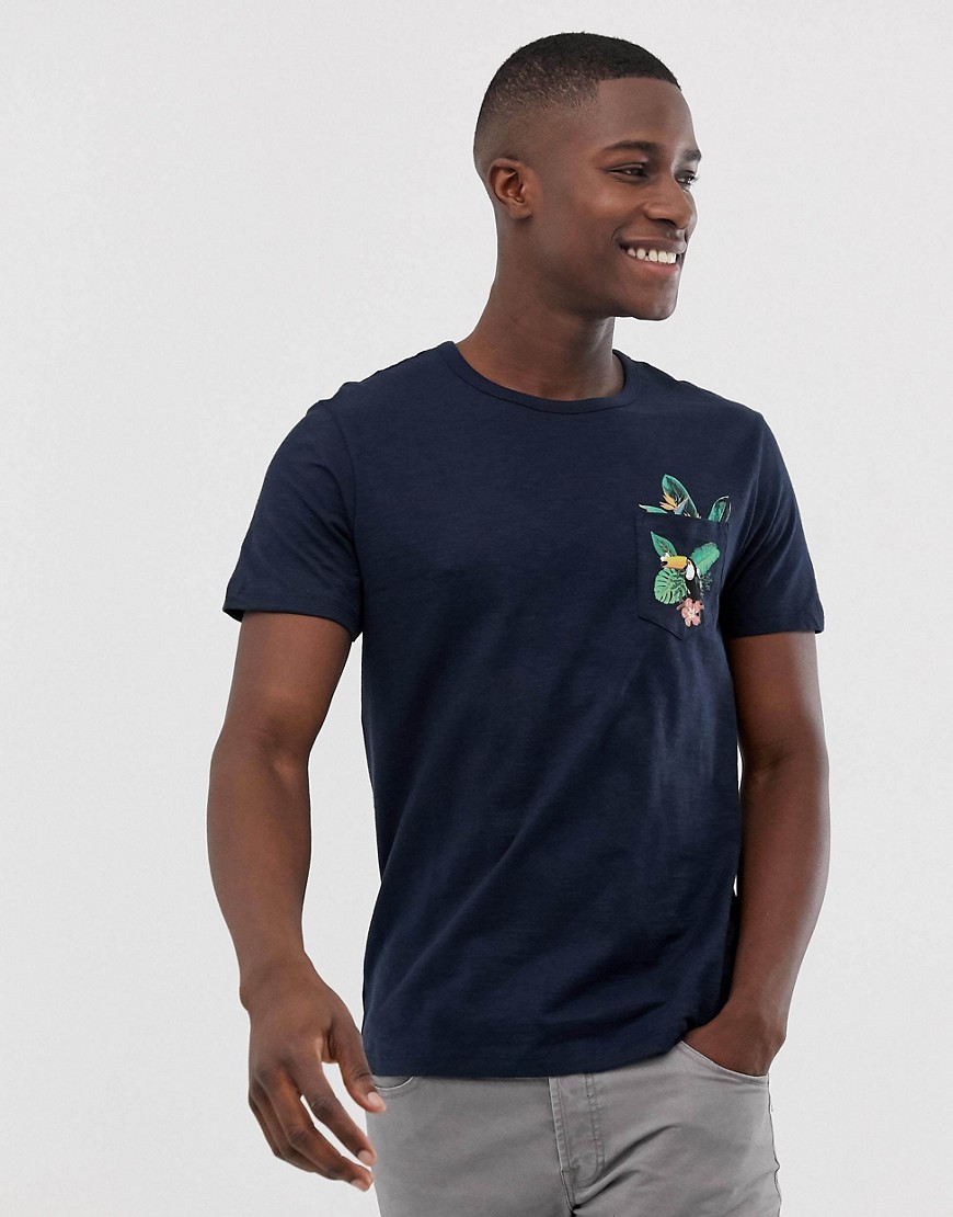 Burton Menswear - T-shirt con stampa di tucano blu navy