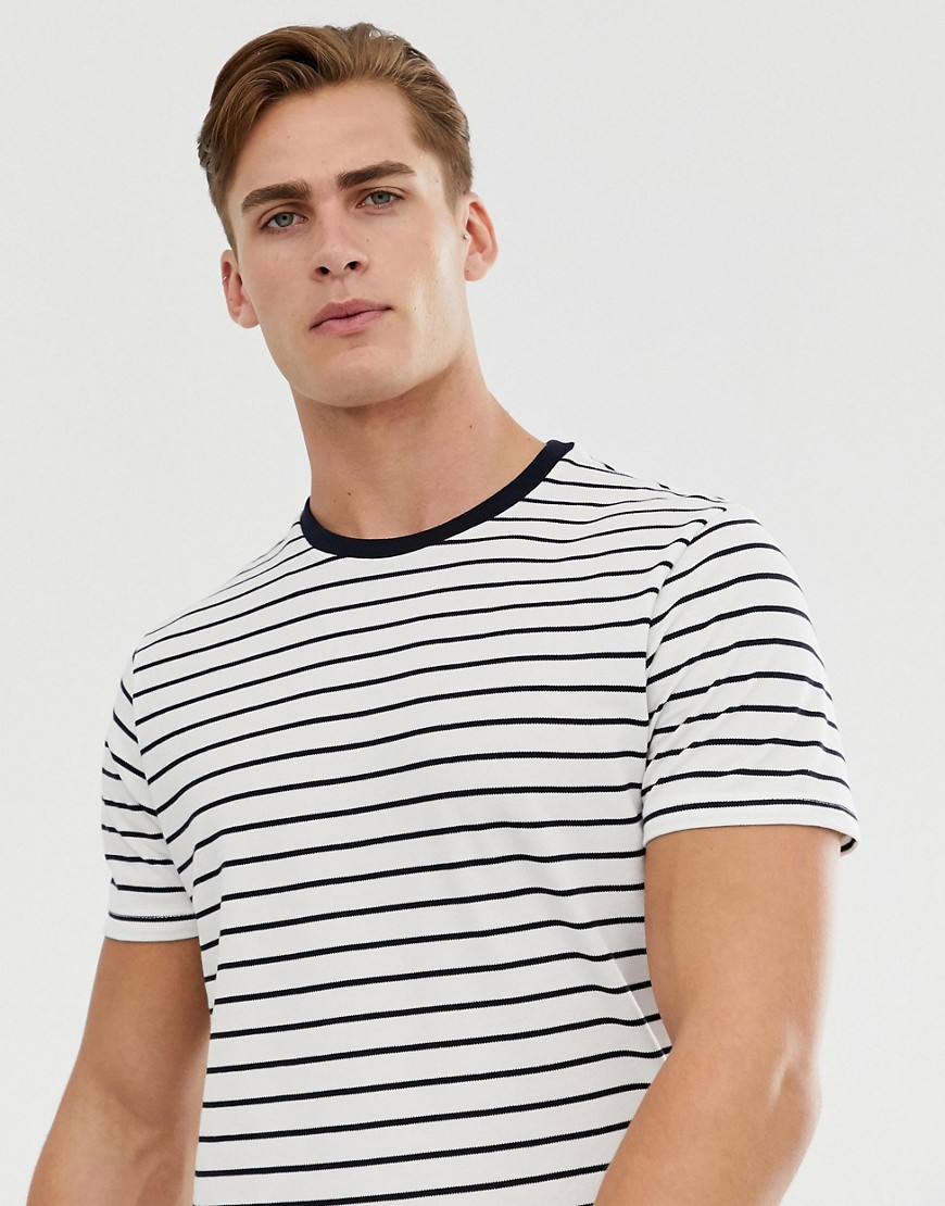 Burton Menswear - T-shirt in piqué a righe bianco e blu navy