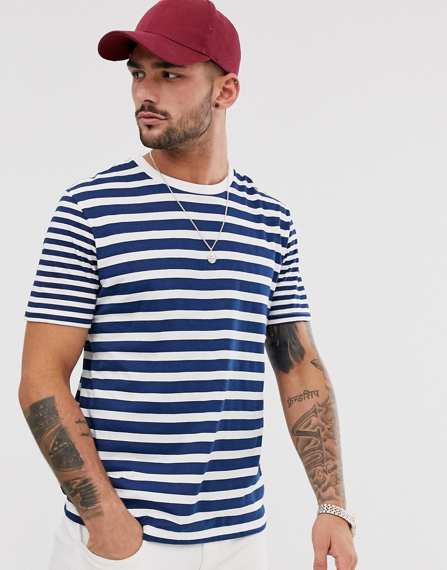 Burton Menswear - T-shirt in tessuto organico a righe bianche e blu-Bianco