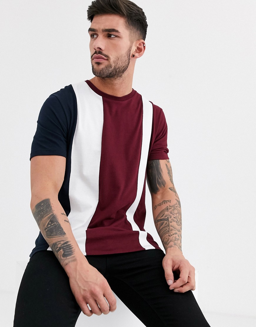 Burton Menswear - T-shirt met cut & sew in bordeauxrood