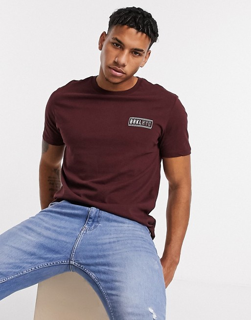 Burton Menswear t-shirt with Brooklyn print in burgundy