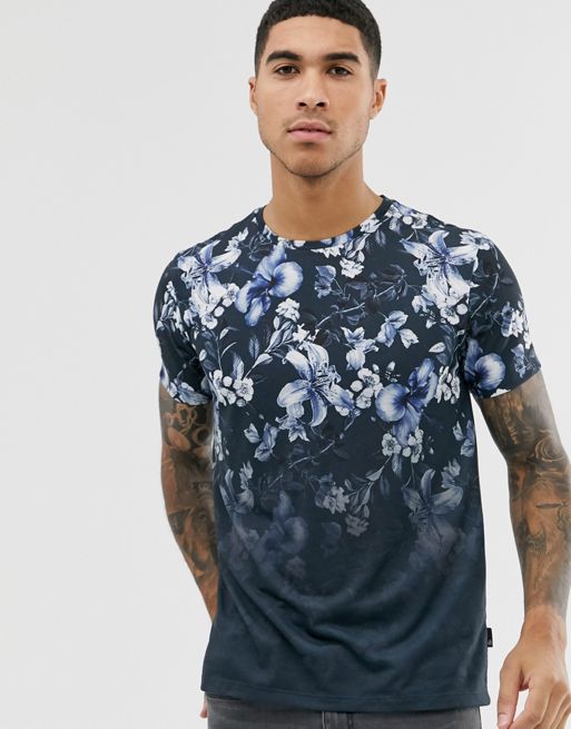 Burton Menswear t-shirt with floral fade in navy | ASOS